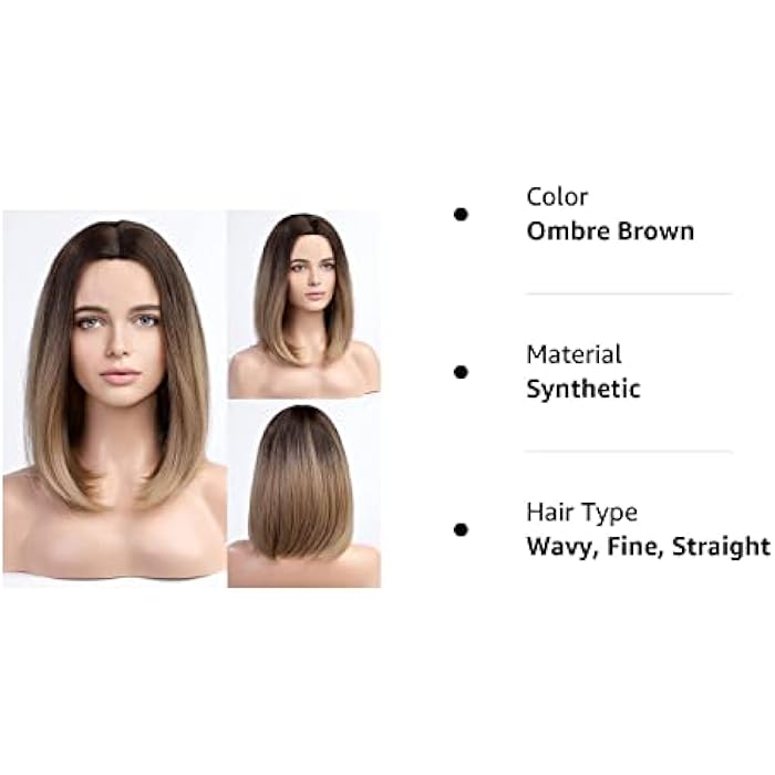 DILLARDS Haircube Ombre Brown Bob Wig Shoulder Length Wigs For Women Short Ombre Wig Middle Part Heat Resistant Fibre Synthetic Wig Natural Looking - Image 5
